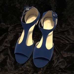 Blue Suede Sandal Pumps